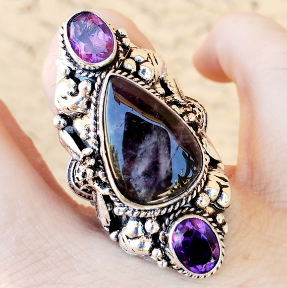New Chevron Amethyst 925 Silver Queen Bee Statement Ring. - Picture 7 of 16